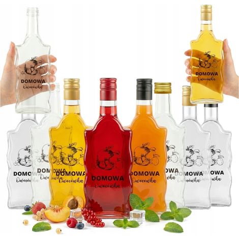 Botellas de vidrio Wave de 0,5 l con estampado de frutas para tinturas, licores y jarabes, regalo, 500 ml, 10 unidades. (1/5)