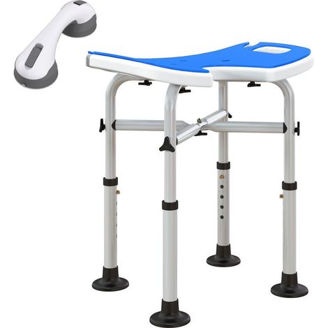 Tabouret de douche siège de douche hauteur ajustable 39-51,5 cm barre d\'appui à ventouse patins à ventouse bleu foncé (1/5)