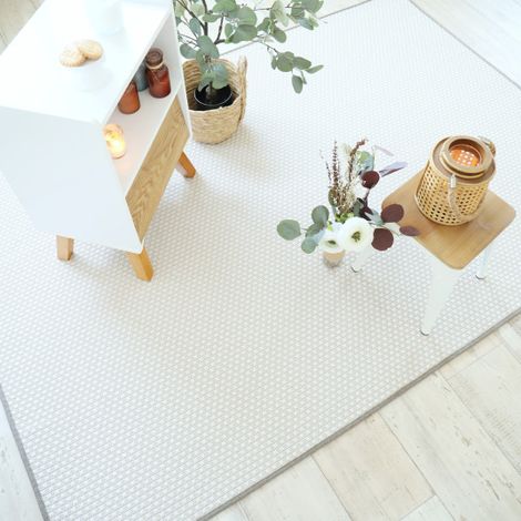Tapis intérieur ou extérieur en tissé plat - Sumatra blanc - Galon couleur lin - 80 x 150 cm (1/5)