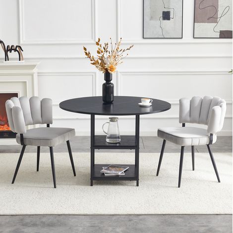 MEUBLIV Conjunto de mesa redonda y 2 sillas 107 cm negro/gris claro con doble almacenaje (1/5)