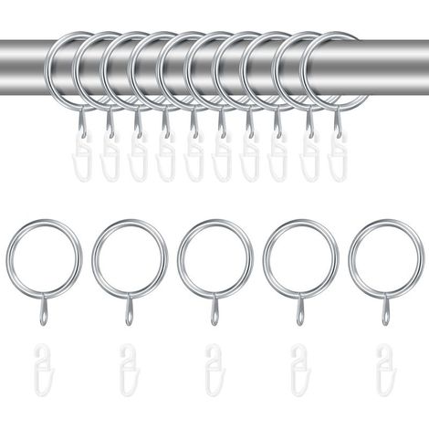 48 Pièces Argent Anneaux de Rideaux en Métal et Crochets de Rideau en Plastique, Anneaux de Suspension de Rideau 30 mm Diamètre Intérieur pour Suspendre Rideaux Douche Porte Fenêtre Tringles à (1/5)