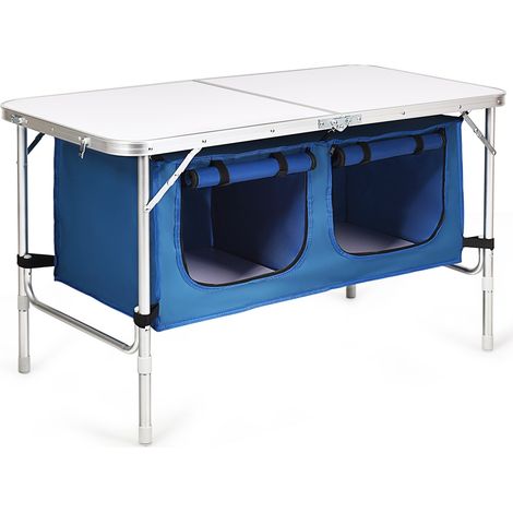 Table de camping pliante à hauteur réglable - bleu (1/5)