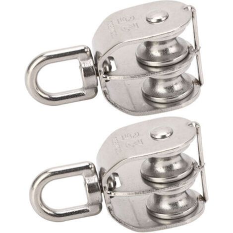 ALLIANDISDeux poulies doubles en acier inoxydable, bloc de poulie double M25, roulettes pivotantes à roulement de 150 kg.