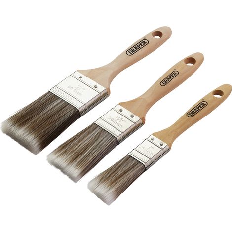 Draper 3-Piece Professional Paint Brush Set with Wooden Handles for Precise Painting and Finishing