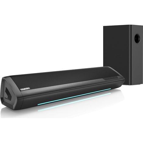 Barre de Son 2.1 avec Caisson pour TV, Basses Ajustables, 17 Pouces Indicateur de Volume, Bluetooth/Optique/AUX, Pour TV/PC/vidéoprojecteur, Home Cinema, Basses Profondes, Montable au Mur (1/5)