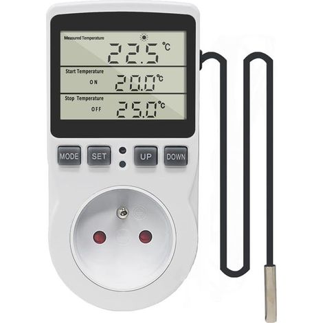 Termostato digital de 220 V con enchufe para calefacción y refrigeración, con sonda y controlador de temperatura LCD.