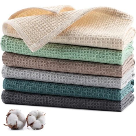 Lot de 6 Torchons de Cuisine Coton, Serviettes de Cuisine 35 x 35 cm, Torchon à Vaisselle Doux et Absorbants, Lavable en Machine, pour la Vaisselle, Les Déversements-Multicolore (1/5)