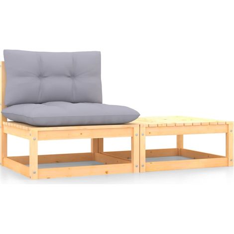 Juego de muebles de jardín 2 pzas y cojines madera pino maciza vidaXL