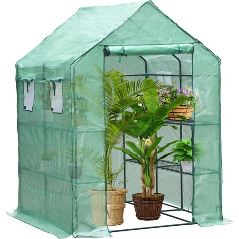 Hengda Serra da giardino in PE con ripiani a 3 livelli per piante orticole da fiore Telone rinforzato 135g-m2 Proteggi le tue piante Verde 143x143x195cm (1/5)