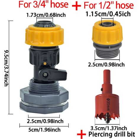 Kit de trop-plein pour récupérateur d'eau de pluie (E) 3/4" - Adaptateur de tuyau à connexion rapide pour aquariums, piscines et systèmes d'irrigation - Raccord de cloison en plastique (1/5)