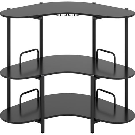 Table de bar noire à 3 niveaux en métal avec porte-verres et étagères de rangement pour maison, bar et soirées (1/5)