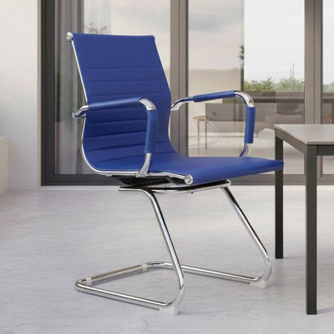 Dmora - Silla de oficina Dfusett, Silla de oficina para sala de espera con reposabrazos, Silla ergonómica para sala de espera, 62x54h89 cm, Azul (1/4)