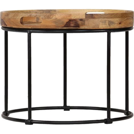 Maison Exclusive - Tavolino da Salotto Legno Massello di Mango e Acciaio 50x40 cm (1/5)