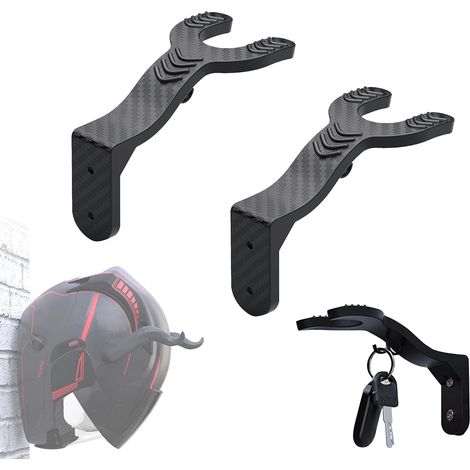 Supporto per casco da moto, 2 pezzi Supporto da parete per casco da moto, accessorio per casco da moto per appendere casco e chiavi, nero (1/5)