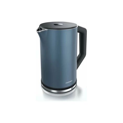 Arendo Wasserkocher 1,5 l 2200 W, Edelstahl, Doppelwand, Temperaturwahl 40 - 100°C mit Anzeige, blau matt