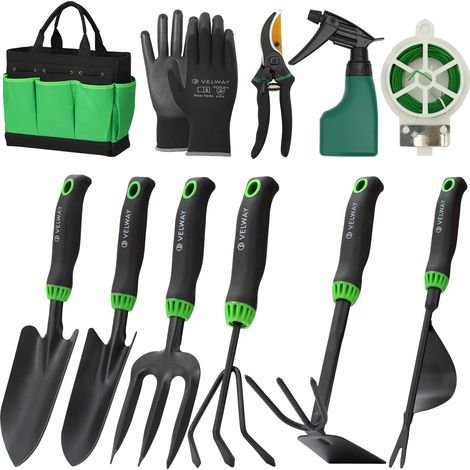 Velway Ensemble Outils Jardin 11 Pièces - Set Jardinage avec Sac Rangement - Pelle Râteau Sécateur (1/5)
