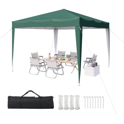 Aoxun Toit pliant 3 x 3 m, structure métallique imperméable, hauteur réglable, avec sac de transport, vert, idéal pour le camping et les fêtes. (1/5)