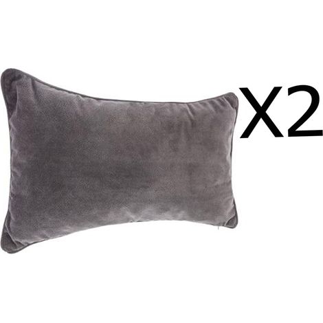 Pegane – Lot de 2 coussins rectangulaires 100% polyester gris foncé – Dimensions L.50 x l.30 cm – Déhoussables avec finitions piping (1/3)