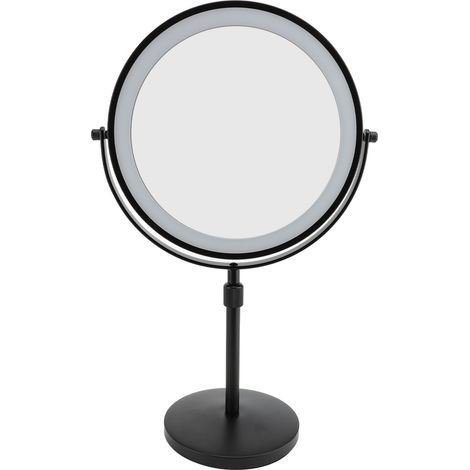 Eosnow Miroir de maquillage éclairé 22 cm, hauteur réglable, grossissant double face avec 3 lumières LED de couleur, noir 10X (1/2)