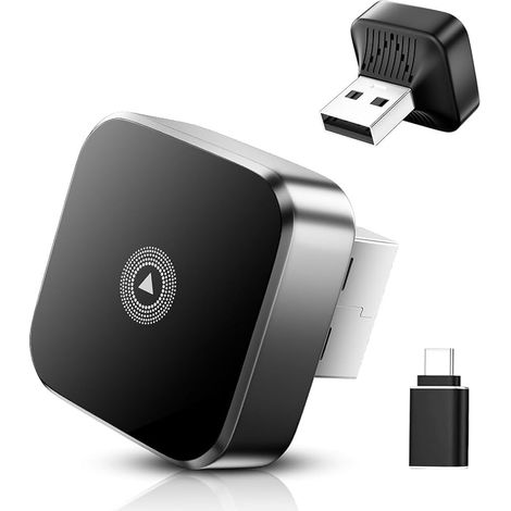 Adaptateur sans fil CarPlay 2026 et adaptateur sans fil pour voiture Android, reconnexion automatique, Plug & Play, Wi-Fi 2,4 G + 5 G, USB C/A, compatible avec téléphone i-OS 10+ et Android 11+, mini (1/5)