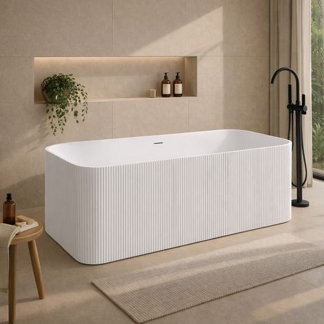 Vasca freestanding 170cm rettangolare con superficie cannettata in bianco lucido Venere (1/5)