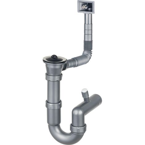 Siphon für Stahlspülbecken, 1-Becken - 2 Abfluss
