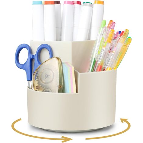 Portalápices giratorio, organizador de escritorio, portalápices giratorio de 360 grados con 3 compartimentos, gran capacidad para guardar bolígrafos, artículos de papelería, maquillaje y manualidades (1/5)