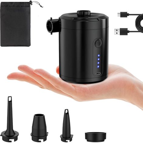 Pompe Air Électrique, Gonfleur Matelas Batterie 5200mAh avec 4 Buses Air, Pompe Gonflable Rechargeable Mini, Gonfleur Rapide Portable avec USB pour Bateau Pneumatique, Pataugeoire, Anneau Natation (1/5)