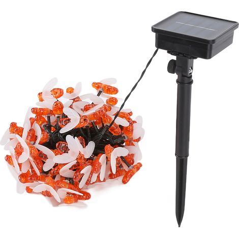 Luci a stringa LED solari a forma di ape, impermeabili, decorative, per esterni, giardino, patio, bianco caldo, 12 m, 100 LED, 8 modalità di funzionamento (1/5)