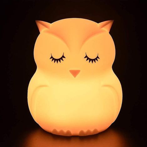 Veilleuse hibou pour enfants, rechargeable, en silicone, avec télécommande, minuterie d'arrêt automatique et capteur tactile. Idéale pour la chambre de bébé. (1/5)