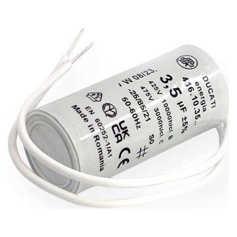 Ducati Energia – Condensateur permanent 3.5µF à fils – Ø25x55mm – Fond plat pour moteur monophasé et pompe à eau – Homologué VDE EN60252-1