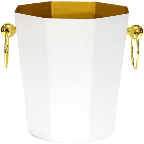Ein neuer achteckiger Champagnerkühler aus weißem und goldenem Edelstahl, ein Eisbehälter aus Edelstahl im europäischen Stil, ein Weinkühler für den Heimgebrauch.