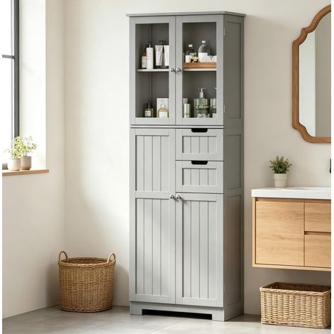 Mobile alto da bagno 60x30x170 cm in MDF grigio con contenitore FloraGrace (1/5)