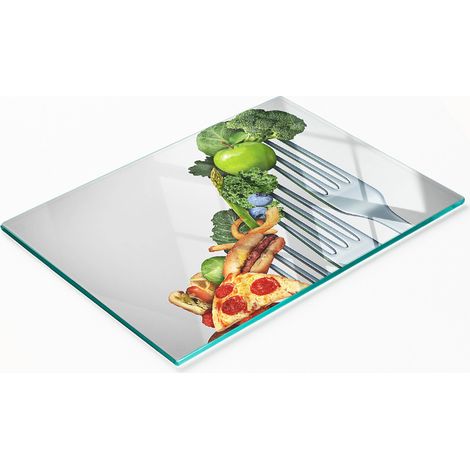Planche de service en verre pour la cuisine, décorée de motifs pour une alimentation saine, 80 x 52 cm (1/5)