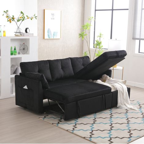 Schlafsofa mit Stauraum (206x108x66 cm), modular, mit austauschbarer Liegefläche, Cord, schwarz (1/5)