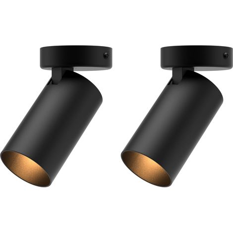 2 pcs Spots Plafond Orientable Spot en Saillie, Douille GU10, Plafonnier Spot Ronde en Métal Intérieur, 70 x 130 mm, Ampoule non Incluse, Noir (1/5)