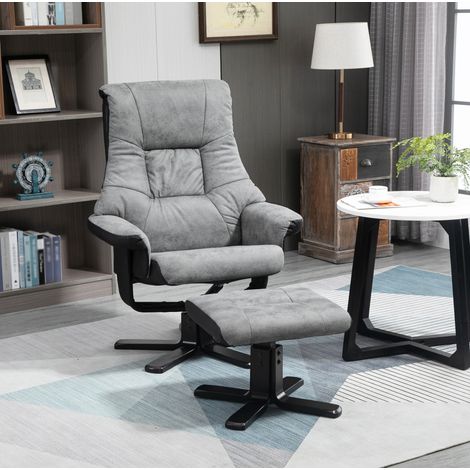 Fauteuil relax pivotant gris avec repose-pieds, dossier inclinable 135°, 78x82,5x109 cm (1/5)