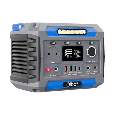 Elbat generatore de potenza portatile - 300w - batteria de litio 78.000mah - display led - ricarica solare- accessori inclusi - porte de uscita usb e dc - colore grigio -