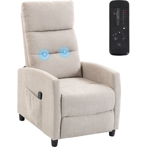 HOMCOM sillón de masaje reclinable 160° con reposapiés, mando, 2 zonas de masaje, respaldo alto, asiento de muelles, bolsillos, tapizado en chenilla