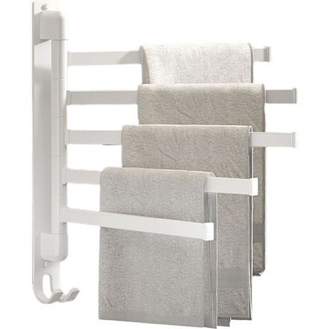 LYERCW - Porte-serviettes pivotant à 5 bras, rotation à 180°, gain de place, pour salle de bain et cuisine, blanc. (1/4)