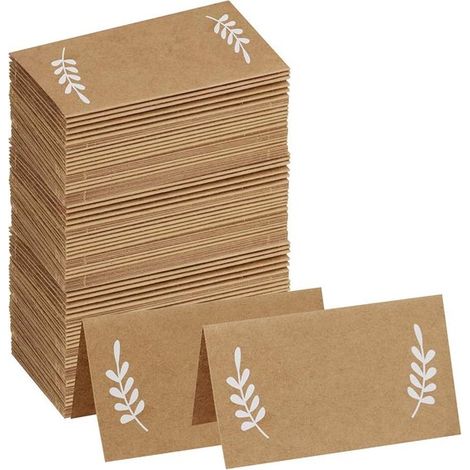 100 tarjetas de mesa,papel kraft blanco con motivo de hoja de laurel,tarjetas de mesa estilo rústico,tarjetas de mesa en blanco (1/2)