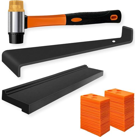 Lot de 43 outils de montage de sol stratifié, kit d'installation de parquet en bois avec 40 entretoises de sol, barre de tirage, bloc de taraudage, maillet double face, idéal pour sols (1/5)