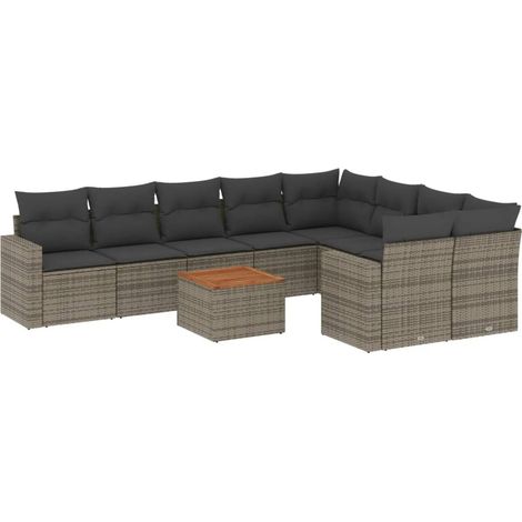 Set Divano da Giardino 10 pz con Cuscini Grigio in Polyrattan - Sedute da giardino - Tavolo da giardino (1/5)