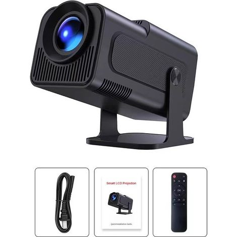 Proyector portátil mini HY320mini, versión mejorada de 2024, resolución FHD 4K (1920 x 1080p), controles duales, ratón, Android TV, WiFi 6, BT 5.2, rotación de 270°, HDMI/TV Stick/USB/PS5, con HDMI y (1/5)