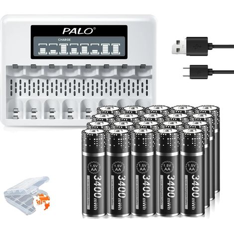 PALO 1,5V AA Lithium-Akku, 3400 mWh Kapazität, Schnellladefunktion mit Ladegerät (1/2)