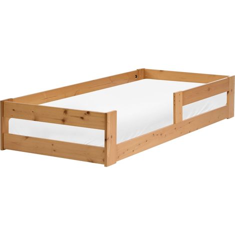 Kids Floor Bed Brown Pine Wood EU Single Size 3ft with Slatted Frame Bed for Toddler PRIMELLES