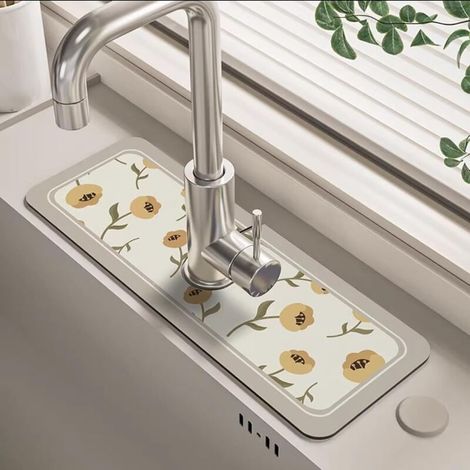 Tapis de drainage de robinet de style fantaisie, tapis de drainage absorbant l'eau pour comptoir de cuisine, tapis de drainage antidérapant à séchage rapide en boue de diatomées (14,96 pouces 5,12 po (1/5)