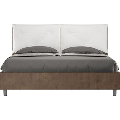 Letto matrimoniale contenitore doppia alzata 160x200 Noce cuscini similpelle bianco Egos Appia