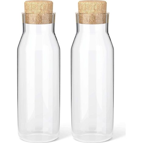 Lot de 2 Bouteille Verre 1.2L - Bouteilles en Verre Transparent avec Couvercle en Liège (1/5)