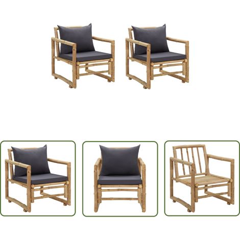 The Living Store Chaises de jardin avec coussins lot de 2 Bambou - Chaise De Jardin - Fauteuil De Jardin - Mobilier De Jardin - Bamboo Furniture - Chaise Extérieure (1/5)